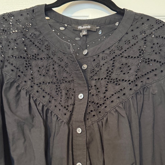 Madewell Black Eyelet Blouse Women Size L - Picture 7 of 8